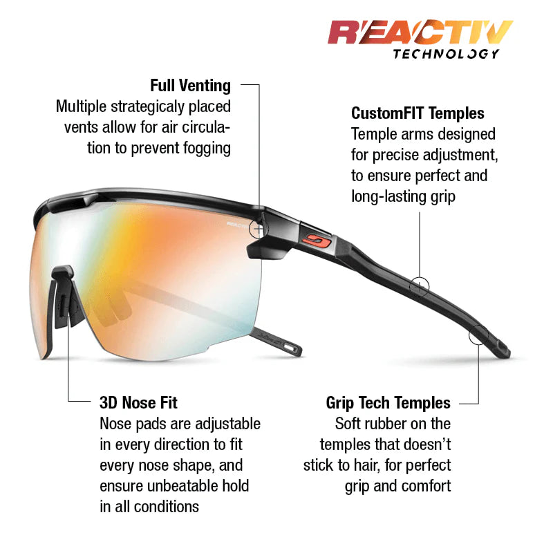 Julbo Ultimate Black/Red With REACTIV 1-3 Light Amplifier Lens