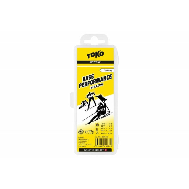 Toko Base Performance Yellow Ski Wax – 120g Block For High Moisture Snow, 21-32°F, PFC-Free